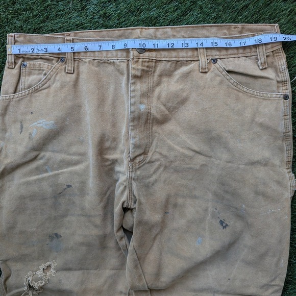 Distressed Dickies Mens Workwear Pants 40x30 Relaxed Fit Baggy Tan Heavy Canvas - Picture 5 of 6
